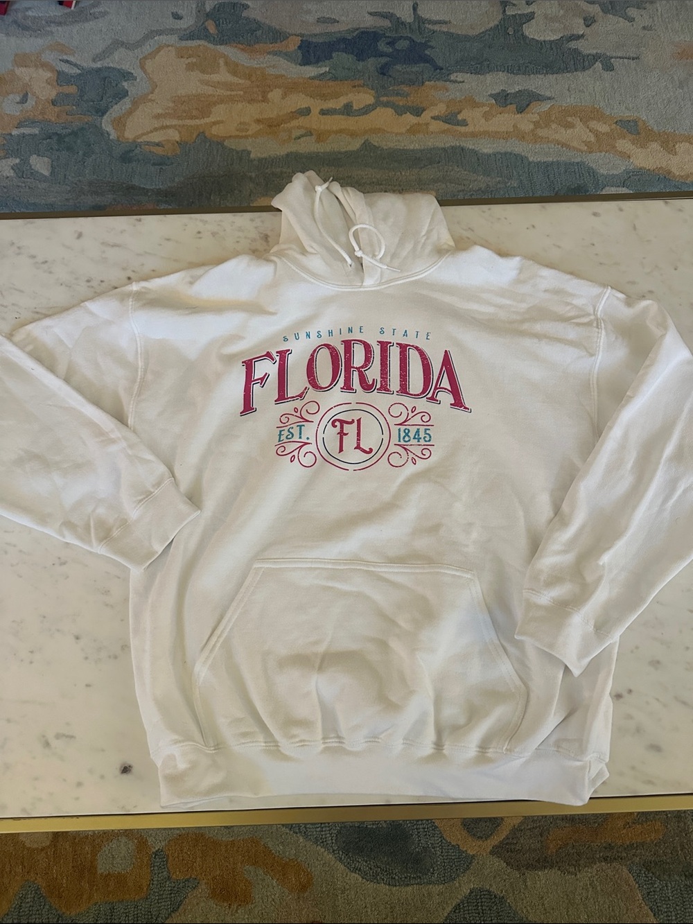 Gildan White Hoodie with Pink Florida Print